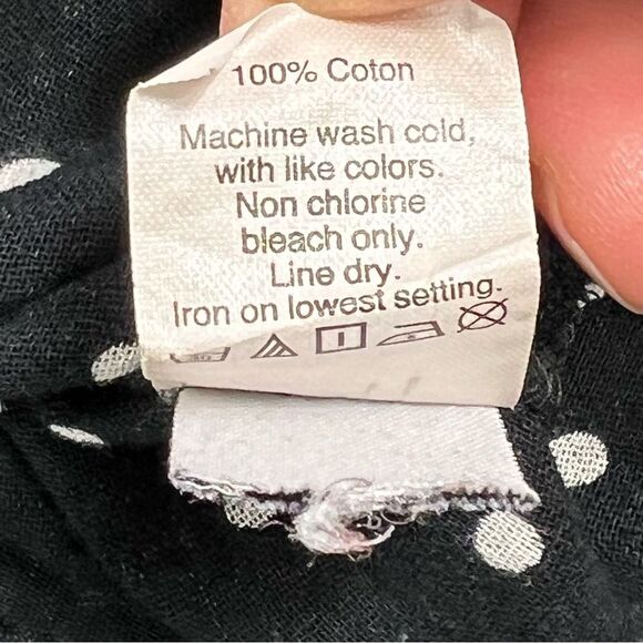 Madewell Black White Polka Dot Shirred 3/4 Sleeve Popover Peasant Blouse Medium - Picture 8 of 9